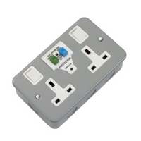 Volex 2 Gang RCD Metal Clad Switched Socket And Backbox Volex 2 Gang RCD Metal Clad Switched Socket And Backbox