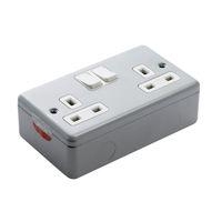 MK Metal Clad Switched Double Socket Aluminium 13A MK Metal Clad Switched Double Socket Aluminium 13A