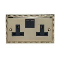 Volex Double Switched Socket Georgian Style Brass Effect/Black Insert Volex Double Switched Socket Georgian Style Brass Effect/Black Insert